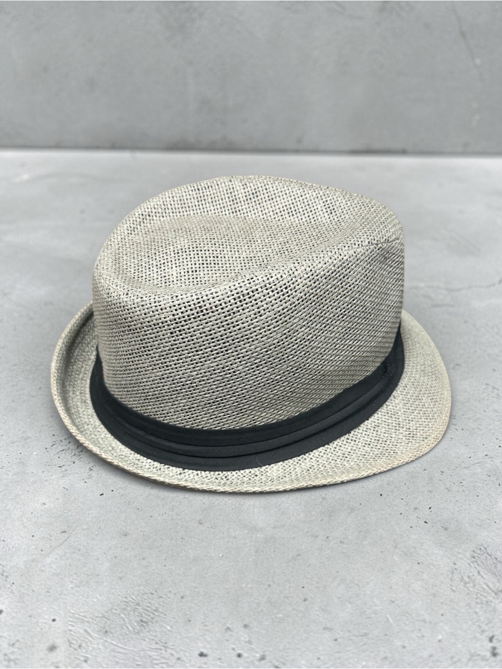 Straw Fedora Gray Hat with Black Band